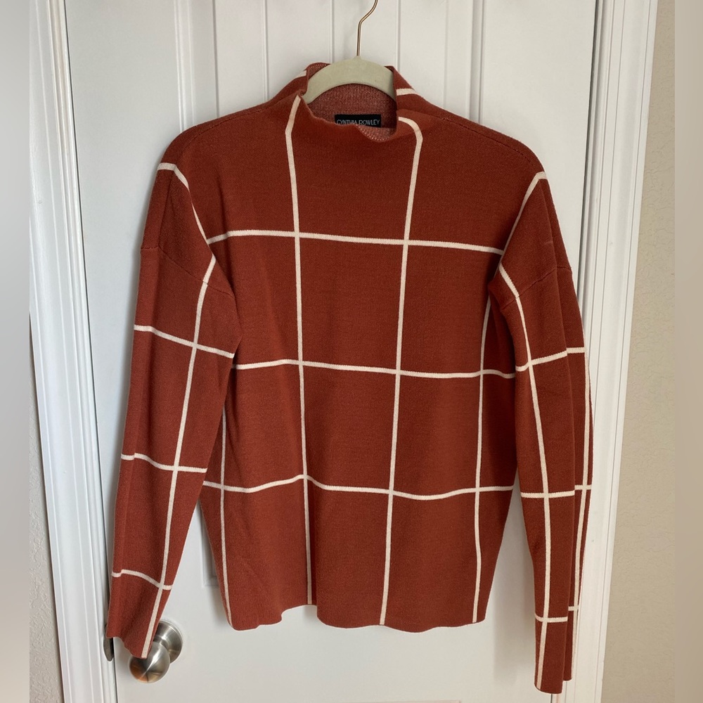 Orange Plaid Turtleneck Sweater